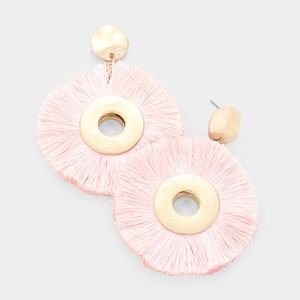 Light Pink Round Fringe Hammered Disc Earrings
